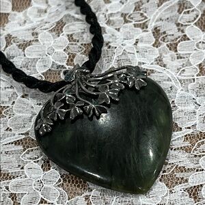 Connemara Marble & SS 925 on Satin Rope. Heart Shape